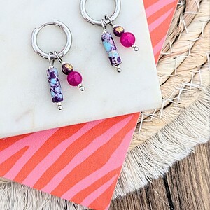 Colourful naturestone oorbellen zilver