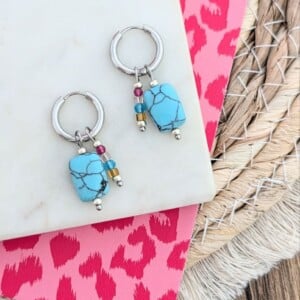 Colourful naturestone oorbellen zilver