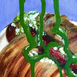 Food art schilderij croissant ‘Pistachio Drizzle’ – 15x15 cm – origineel acryl op canvas