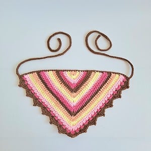Gehaakte bandana | Perzikoranje, pastel geel, lichtroze, knalroze en lichtbruin