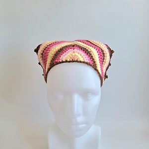 Gehaakte bandana | Perzikoranje, pastel geel, lichtroze, knalroze en lichtbruin