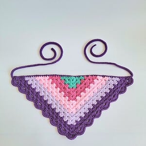 Gehaakte bandana | Turquoise, knalroze, lichtroze, lila en paars