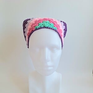 Gehaakte bandana | Turquoise, knalroze, lichtroze, lila en paars