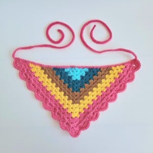 Gehaakte bandana | Turquoise, petrol, lichtbruin, geel en knalroze