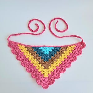 Gehaakte bandana | Turquoise, petrol, lichtbruin, geel en knalroze
