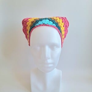 Gehaakte bandana | Turquoise, petrol, lichtbruin, geel en knalroze