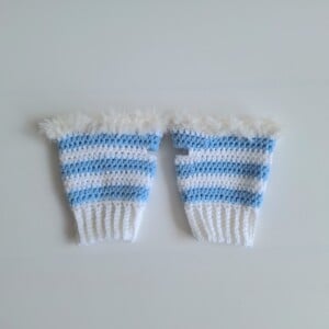 Gehaakte handschoenen - gehaakte vingerloze handschoenen | Wit en lichtblauw