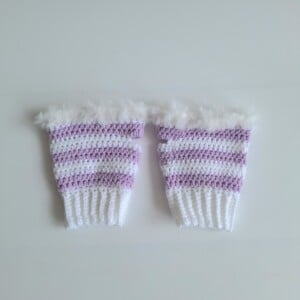 Gehaakte handschoenen - gehaakte vingerloze handschoenen | Wit en lila