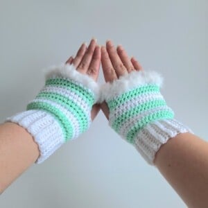 Gehaakte handschoenen - gehaakte vingerloze handschoenen | Wit en mintgroen