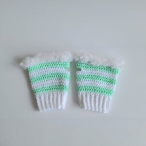 Gehaakte handschoenen - gehaakte vingerloze handschoenen | Wit en mintgroen