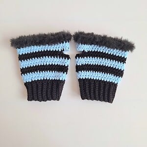 Gehaakte handschoenen - gehaakte vingerloze handschoenen | Zwart en lichtblauw