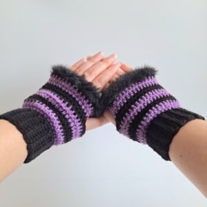 Gehaakte handschoenen - gehaakte vingerloze handschoenen | Zwart en paars