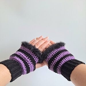 Gehaakte handschoenen - gehaakte vingerloze handschoenen | Zwart en paars