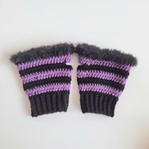 Gehaakte handschoenen - gehaakte vingerloze handschoenen | Zwart en paars