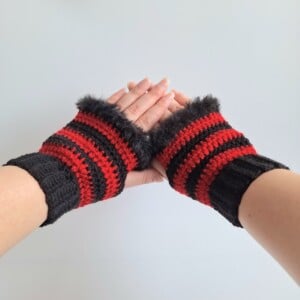 Gehaakte handschoenen - gehaakte vingerloze handschoenen | Zwart en rood