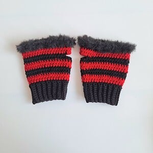 Gehaakte handschoenen - gehaakte vingerloze handschoenen | Zwart en rood