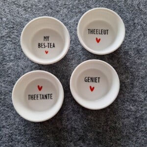 Handbewerkte grappige theetipjes (voor je theezakje), setje van 4