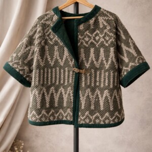 Handgemaakte wollen jas met textuur