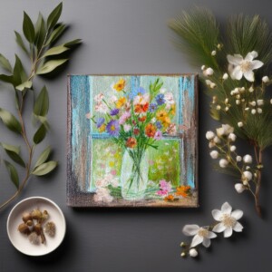 Handgeschilderd canvas met veldbloemen in vaas | uniek kunstwerk