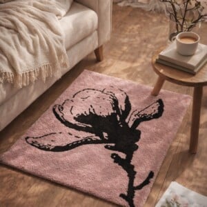 Handgetuft vloerkleed 60x75 cm – Magnolia bloem, lichtroze, 100% wol