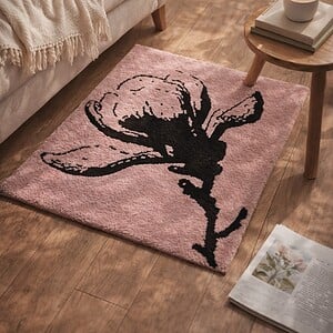 Handgetuft vloerkleed 60x75 cm – Magnolia bloem, lichtroze, 100% wol