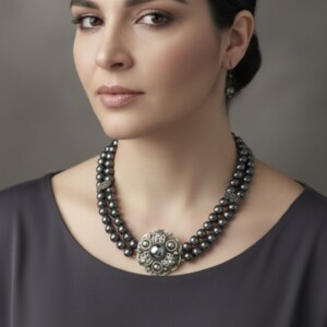 Hematiet ketting met broche