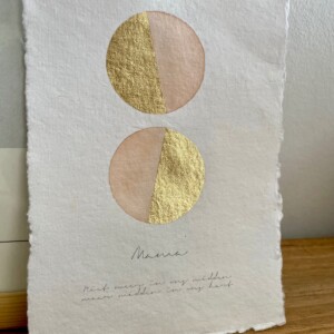 Herinneringsportret met maan van gouden bladmetaal en aquarelverf - A4 of A5 handgeschept papier