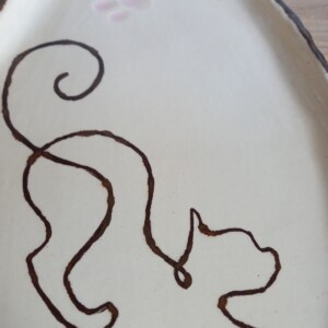 Keramieken schoteltje met kattenafbeelding 2, handmade en handpainted