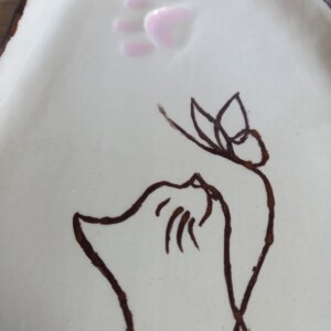 Keramieken schoteltje met kattenafbeelding 4, handmade en handpainted