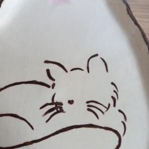 Keramieken schoteltje met kattenafbeelding 5, handmade en handpainted