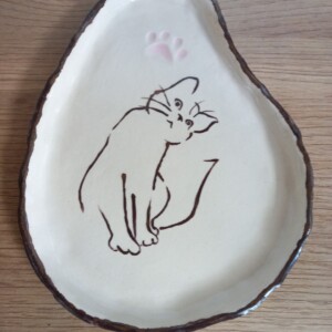 Keramieken schoteltje met kattenafbeelding 7, handmade en handpainted