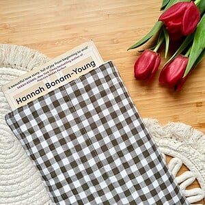 Khaki Green Gingham Quilted Book Sleeve | for paper back books up to 400pages