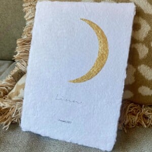 Maanstandportret geboorte, met gouden bladmetaal - A4 of A5 handgeschept papier