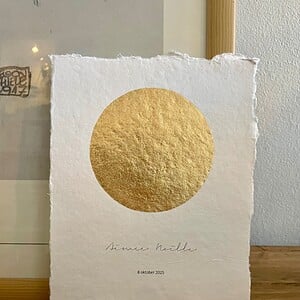 Maanstandportret geboorte, met gouden bladmetaal - A4 of A5 handgeschept papier