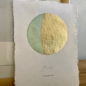 Maanstandportret geboorte, met gouden bladmetaal en aquarelverf - A4 of A5 handgeschept papier