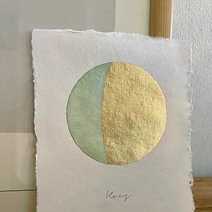 Maanstandportret geboorte, met gouden bladmetaal en aquarelverf - A4 of A5 handgeschept papier