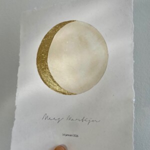Maanstandportret geboorte, met gouden bladmetaal en aquarelverf - A4 of A5 handgeschept papier