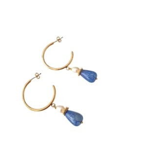 Parel en blauwe agaat oorbellen