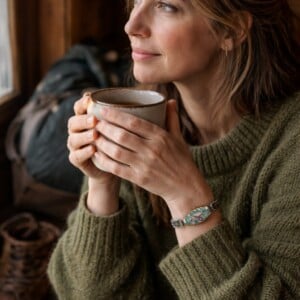 Rust & Natuur, berghut armband met keramiek focal