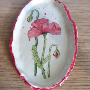 Set keramieken koffie/thee mok en schotel klaproos