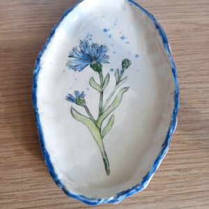 Set keramieken koffie/thee mok en schotel korenbloem