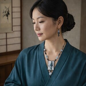Ukiyo & Traditie, Japanse kunst sieradenset met geisha focal
