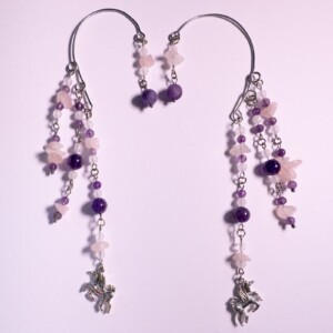 Amethist eenhoorn ear cuffs (paar) - paarse natuursteen oorhangers zonder gaatje