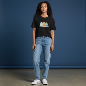 Artistiek dames T-shirt met kattenprint – uniek & speels Maat M