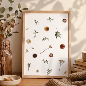 Autumn Glory botanische herfstposter A5/A4 – warme herfsttinten (oker, roest, mosgroen)