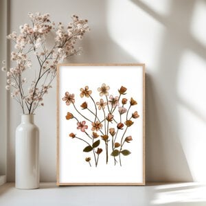 Autumn Harmony botanische herfstposter A4/A5 – gedroogde bloemen in warme herfstkleuren (bruin, oranje, zachtroze)