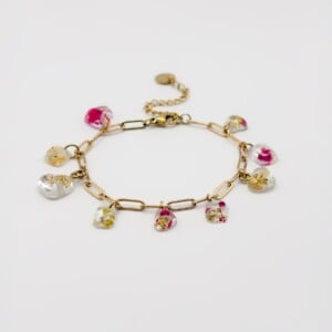 Bedelarmband met Bedels gevuld met Echte Bloemen uit Lugano (Strawberry Lemonade)