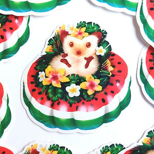 Bloemen hibiscus egel sticker, 7x7 cm (2.75x2.75 inch)