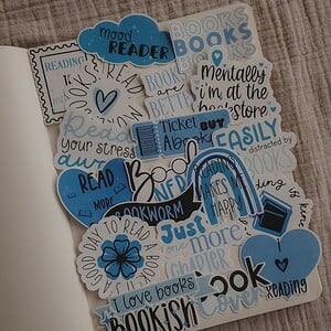 Bookish blauw stickerset, set van 20 stuks