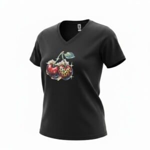 Dames  shirt zwart-  kersen  – Everyday Comfort Edition